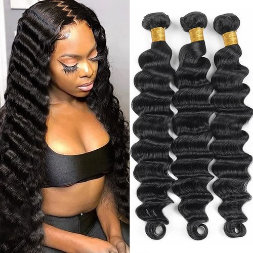Loose Deep Wave Bundles 16 18 20 Inch Human Hair Bundles for Black Women 10A Grade Unprocessed Brazilian Hair Bundles Human Hair Extensions