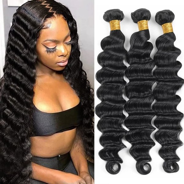 Loose Deep Wave Bundles 16 18 20 Inch Human Hair Bundles for Black Women 10A Grade Unprocessed Brazilian Hair Bundles Human Hair Extensions