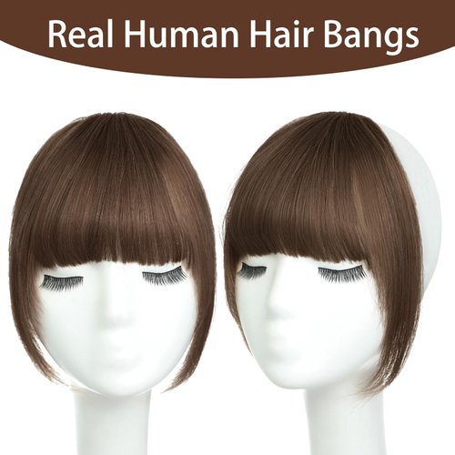 Ishua Clip in Bangs, Real Human Hair Bangs Hairpieces Wig, Bangs Hair Clips for Women (Medium Brown)