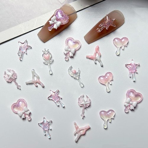 50pcs Random Luminous Resin Charms for Nails Glow in The Dark Beauty Girl Bow Heart Star Moon Scepter Nail Art Charms 3D Nail Charms for Acrylic Nails Flatback Rhinestones for Nails Resin Accessories