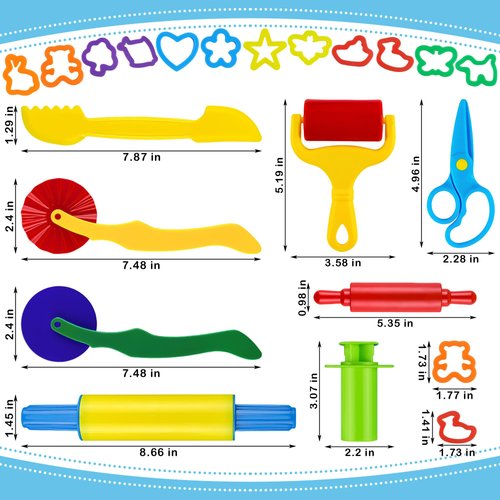 Playdough Tool Set 24PCS Playdough Tools for Kids with Playdough Cutters, Roller, Rolling Pins,Plastic Scissors,Dough Extruders