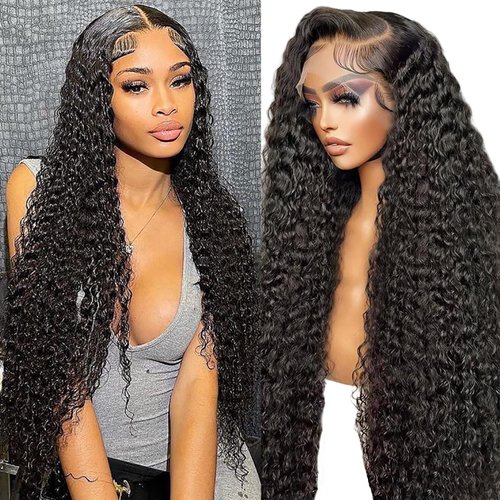 JTMMP 18 Inch Deep Wave Lace Front Wigs Human Hair Pre Plucked 13x6 HD Transparent Lace Frontal Wigs Human Hair 200% Density Deep Curly Glueless Wigs Human Hair for Women