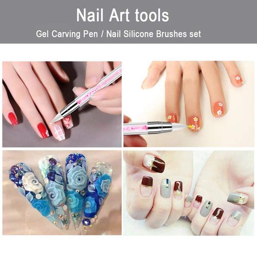 10pcs Nail Art Gel Carving Pen Nail Dotting Tool Silicone Nail Brushe Set Nail Tools Pottery Clay Sculpting Tools,Acrylic Nail Dotting Pen 2 Way Double Ended