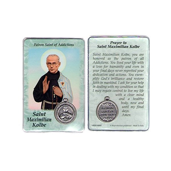 Saint St St. Maximilian Max Kolbe Prayer Card Holy Card Cards Patronage Patron Addictions with Medal