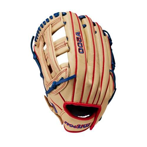 WILSON A500 12” Utility Youth Baseball Glove - Right Hand Throw, Blonde/Red/Royal
