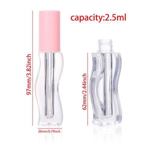 COSIDEA 30pcs Empty 2.5ml/0.08oz Pink lip gloss tubes with wand unique Wave shape lipgloss tube container small capacity for lip Tint DIY (30)