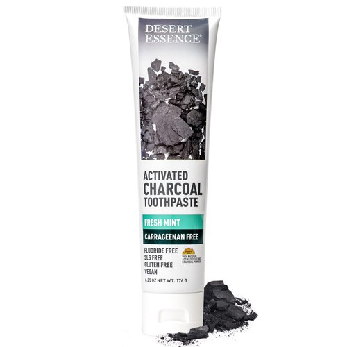 Desert Essence Activated Charcoal Toothpaste - Fresh Mint - 6.25 Ounce - Complete Oral Care - Deeply Clean - Tea Tree Oil - Baking Soda - Sea Salt - Carrageenan Free - Refreshes Breathe