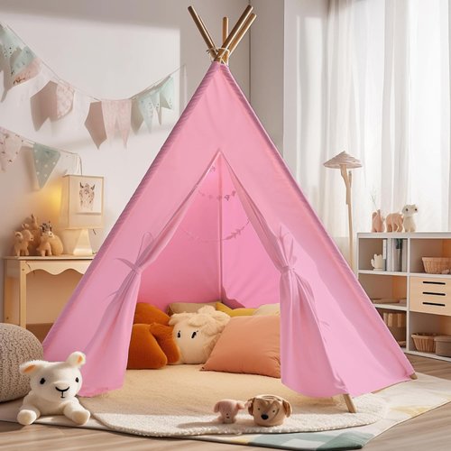Indoor Teepee Tent for Kids with Stars Led Lights - Pop-Up Playhouse for Boys and Girls - Toddler Reading Corner Tent - Child Teepee for Play and Imagination 100% cotton Canvas Tipi Tents for Children
