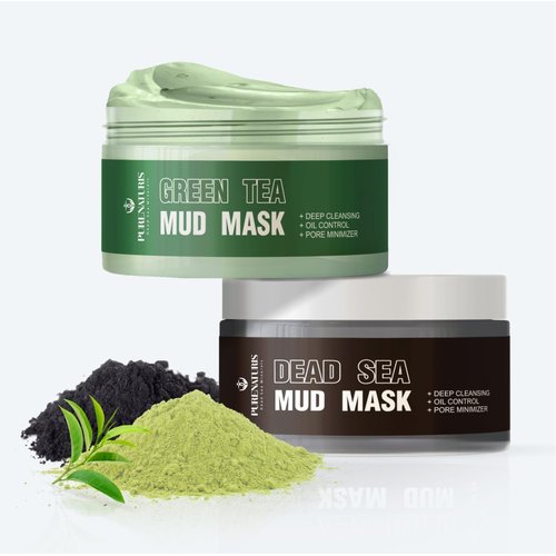 PureNaturis Mask Duo: Organic Dead Sea Clay &amp; Green Tea Mud Masks - Natural Skincare Set for Brig...