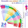 24 Pcs Under the Sea Drinking Straws Animal Silly Straws Under the Sea Birthday Party Supplies Goodie Gifts for Kids Ocean Birthday Party Supplies Party Favors, 8 Colors(Cute Style)