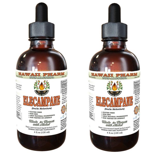 Elecampane Alcohol-Free Liquid Extract, Organic Elecampane (Inula Helenium) Dried Root Glycerite Hawaii Pharm Natural Herbal Supplement 2x4 oz