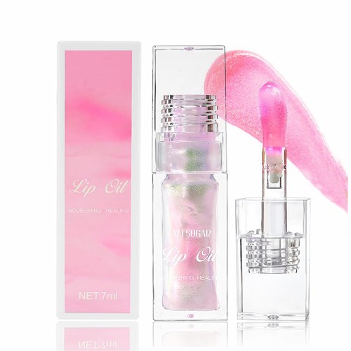 Color Changing Lip Oil from Clear to Pink, Moisturizing Lip Glow Oil Plumping Glimmer Glow Lipstick Long Lasting Lip Oil Gloss, Non-sticky & Hydrating Tinted Lip Oil for Dry Lips