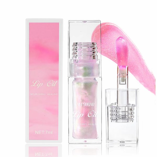 Color Changing Lip Oil from Clear to Pink, Moisturizing Lip Glow Oil Plumping Glimmer Glow Lipstick Long Lasting Lip Oil Gloss, Non-sticky & Hydrating Tinted Lip Oil for Dry Lips