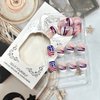 July 4 Press on Nails Short Square Artificial Acrylic Nails USA Flag Pattern False Nails Stripe Design Fake Nails Full Cover Glossy Coffin Nails Holiday Nails Glue on Nails for Women Independence Day