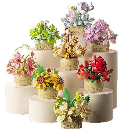 Aimery Mini Plants Flowers Building Block Set, Flower Basket Toys,As a Decoration or Adult Block Toy