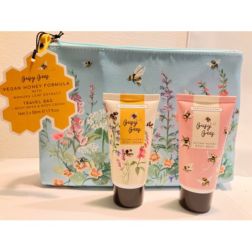 Heathcote & Ivory Busy Bees Vegan Honey Travel Bag Body Wash & Cream Set