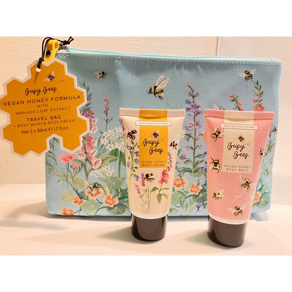 Heathcote & Ivory Busy Bees Vegan Honey Travel Bag Body Wash & Cream Set