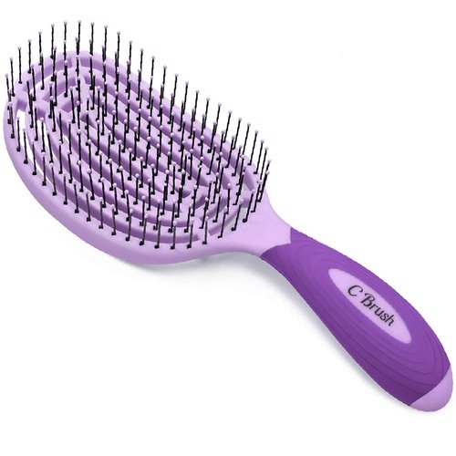 NuWay 4Hair® Patented Curved and Vented Hair Dryer Safe Detangling C Brush® (Purple)