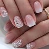 Gufonkod Short Press on Nails Square Acrylic Nails Press Ons False Fake Nails with Glue on Nails Flowers Design Artificial Stick on Nails 24 Pcs
