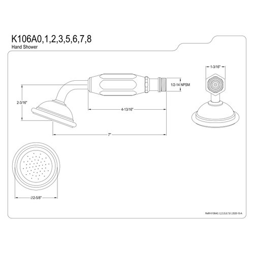 Kingston Brass K106A8 Victorian Hand Shower Head, Brushed Nickel 6.88 x 2.56 x 2.25