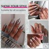 Hot Pink Chrome Press on Nails Medium Oval Fake Nails Full Cover,SXVME Hot Pink Aurora Press on Nails Medium Round,Metallic Fake Nails With Design,Plating Holographic Chrome Nails Glue on Acrylic