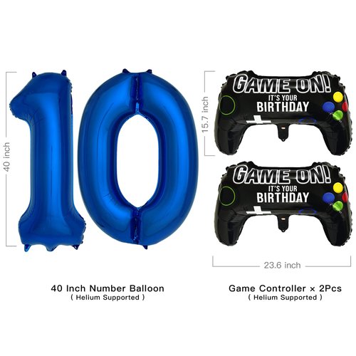 Navy Blue Video Game Party Supplies Boys 10th Birthday Party Decorations- 2 Packs Game On Balloons with Dark Blue Number 10 Balloon