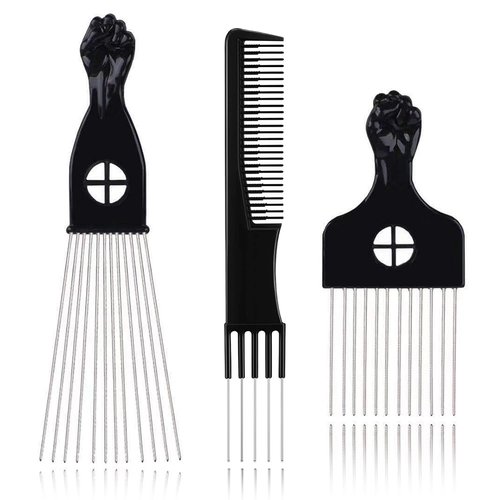 Eikovia 3 Pack Curly Hair Picks, Afro Pick Curly Hair Comb With Metal Pick for Women Black Men Detangling and Hair Styling