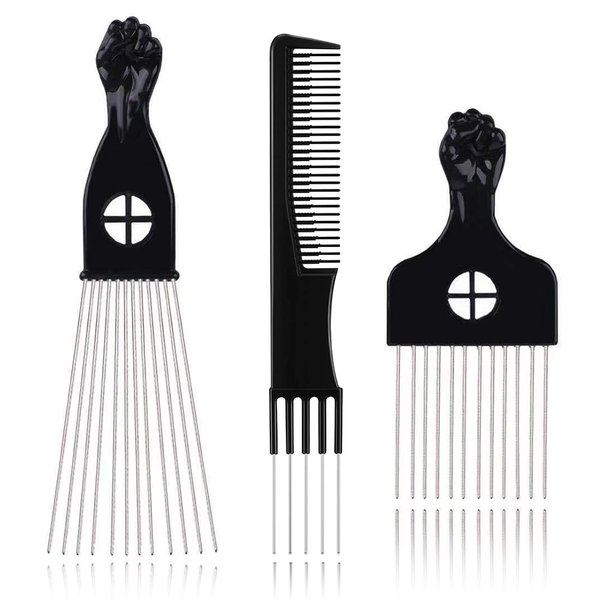 Eikovia 3 Pack Curly Hair Picks, Afro Pick Curly Hair Comb With Metal Pick for Women Black Men Detangling and Hair Styling