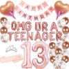 13th Birthday Decorations Thirteen Teenager Birthday OMG UR A Teenager Balloons 13th Birthday Tiara Teenager Sash Happy Birthday Banner for 13 Year Old Teen Girls Birthday Party Supplies (Rose gold)