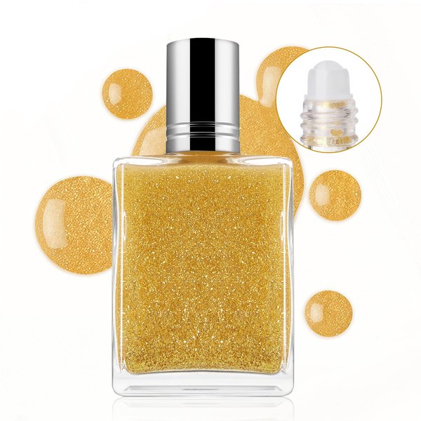DAGEDA Roll-on Face Glitter Gel,Holographic Body Glitter Super Flash Glitter Makeup, Mermaid Makeup Festival Rave Accessories,Body Shimmer Daily Liquid Highlighter Makeup(Gold)