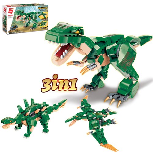 QMAN 3 in 1 Dinosaur Toy Building Blocks for Boys 6-12 Years Old, STEM Jurassic Dinosaur Building Educational Toy, Build T-Rex Pterosaur Stegosaur
