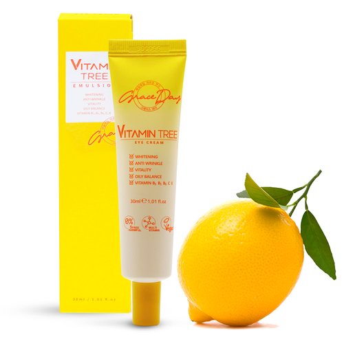 Grace Day 100% Certified Vegan Vitamin Tree Eye Cream. Contains Vitamin C, Provitamin B5, vitamin E & B3. Effective Against Fine Lines and Wrinkles and Sun Damage. 1.01 oz – Made in Korea