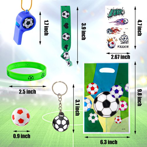 Soccer Party Favors Supplies Set With 80PCS Soccer Theme Birthday Party Decorations Gift Toy Stickers Eraser Silicone Wristbands Soccer Ball Keychains Whistle Prefect for Football Party Gifts Bags