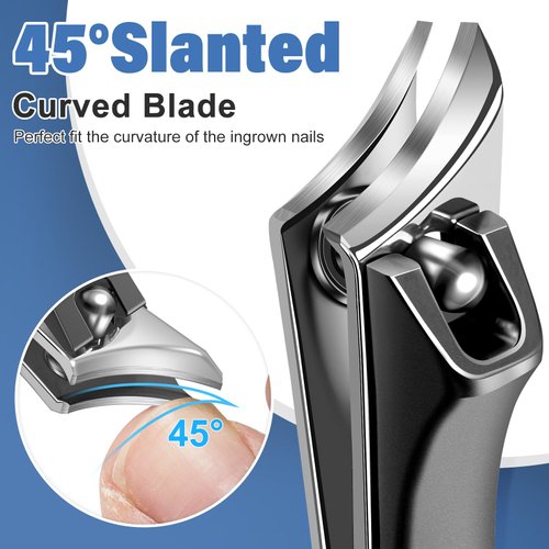 Slanted Nail Clippers for Men, Stocking Stuffers Christmas Gifts for Men Women, Sharp Ingrown Toenail Clippers with Slanted Curved Blade, Wide Opening Anti Splash German Nail Clippers Fingernail