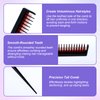 TIESOME 3 PCS Professional Teasing Comb, 8.15 Inches Triple Teasing Comb Tease Comb with Rat Tail for Root Teasing Hair Styling Back Comb for Hair Volume and Sectioning(Black Rose-Red Purple)