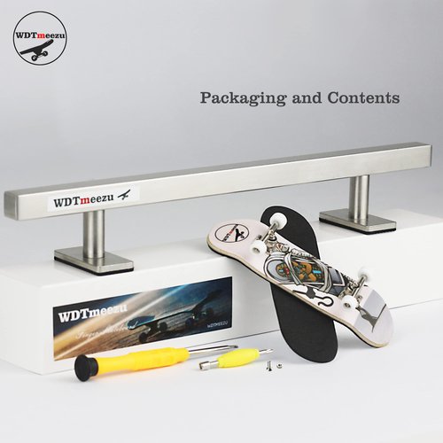 WDTMEEZU Wood Fingerboard and Finger Skateboard Flat Rail Set Fingerboard with Bearing Wheels and Professional Prop for Mini Skateboard Rail Made of Metal 10" Long