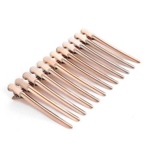 Drayas 12Pcs/set 3.7 Inches Metal Hair Clips for Styling and Sectioning,Dividing Duck Bill Clips with Prevent slippery Holes, Professional Salon Hair Clips for Women and Girls (Rose Gold)