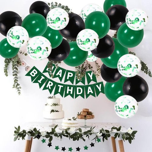 Birthday Decorations for Men, Green Party Decorations for Men Women Boys Girls with Happy Birthday Banner Balloons, 71 Pcs Green and Black Party Supplies