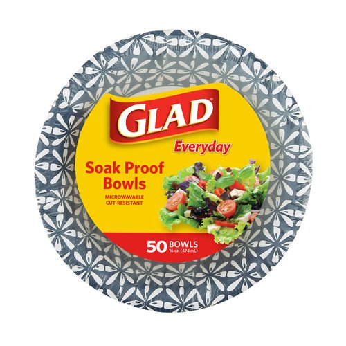 Glad 16 oz Paper Bowls With Daisy Design | Disposable Paper Bowls for Parties and Picnics Daisy Print | Microwave Safe Disposable Paper Bowls for Everyday Use, 16 Oz Blue Mosaic