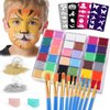 VESPRO Face Painting Kit For Kids Party,32 Colors Professional Oil Face&Body Paint Kit with 10 Brushes 4 Reusable Face Stencils,2 Glitters and 2 Sponges for Kids and Adults Halloween Makeup