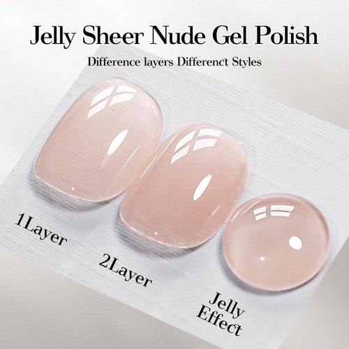 SHOYUM Sheer Nude Gel Nail Polish, 15ml Neutral Jelly Pink Color Soak Off UV Light Cure Gel Polish for Nail Art DIY Manicure at Home X03