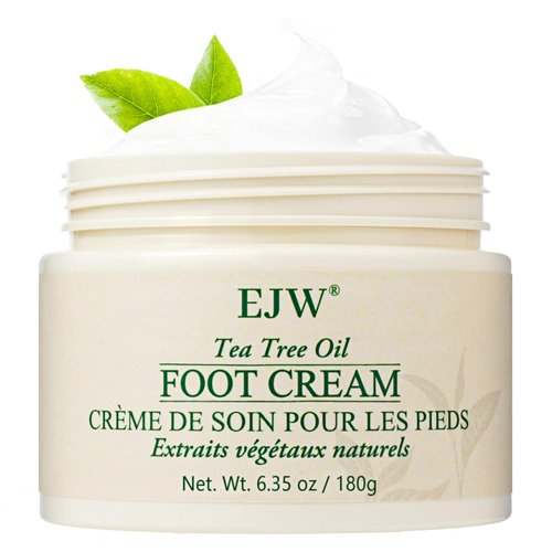 EJW Tea Tree Foot Cream - Intensive Moisture for Dry, Cracked Heels and Feet, Infused with Shea Butter, Coconut Oil and Aloe Juice | All-Day Soothing & Repair - 6.35 oz