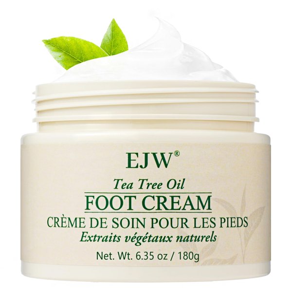 EJW Tea Tree Foot Cream - Intensive Moisture for Dry, Cracked Heels and Feet, Infused with Shea Butter, Coconut Oil and Aloe Juice | All-Day Soothing & Repair - 6.35 oz