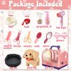 STAY GENT Stuffed Dog Robot Toy for Kids, 16Pcs Interactive Pet Care Toys with Pet Cage & Walking Dog Toy with Leash, Electronic Dog Grooming Toys Pretend Play Gifts for Girls 3 4 5 6 Years Old