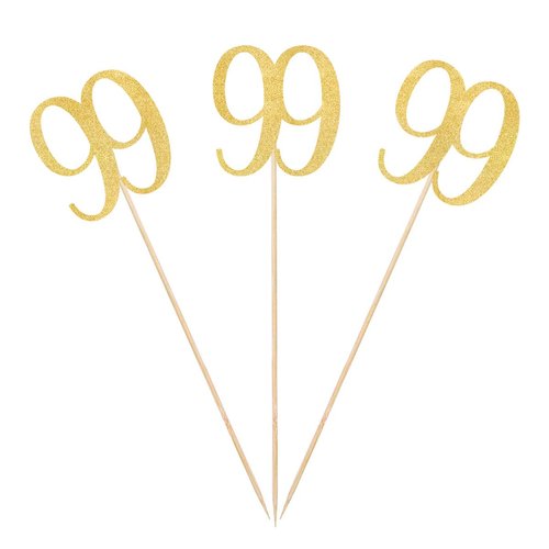 Gold Glitter 99th Birthday Centerpiece Sticks, 12-Pack Number 99 Table Topper Anniversary Party Decorations