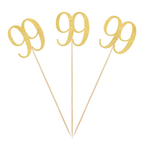 Gold Glitter 99th Birthday Centerpiece Sticks, 12-Pack Number 99 Table Topper Anniversary Party Decorations