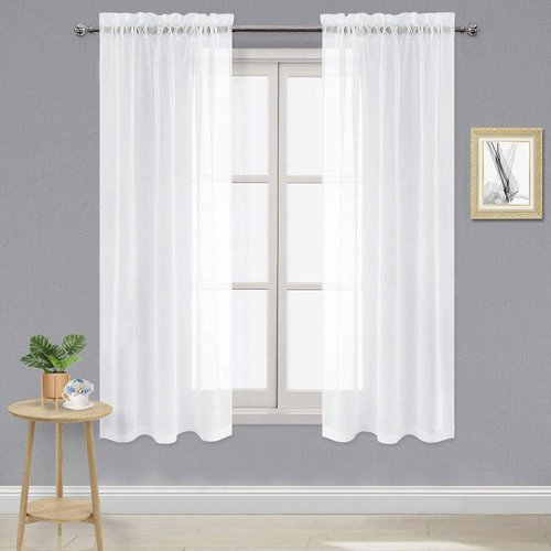 DWCN White Sheer Curtains Semi Transparent Voile Rod Pocket Curtains for Bedroom and Living Room, 42 x 72 inches Long, Set of 2 Panels