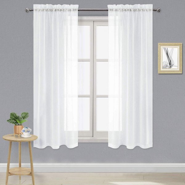 DWCN White Sheer Curtains Semi Transparent Voile Rod Pocket Curtains for Bedroom and Living Room, 42 x 72 inches Long, Set of 2 Panels
