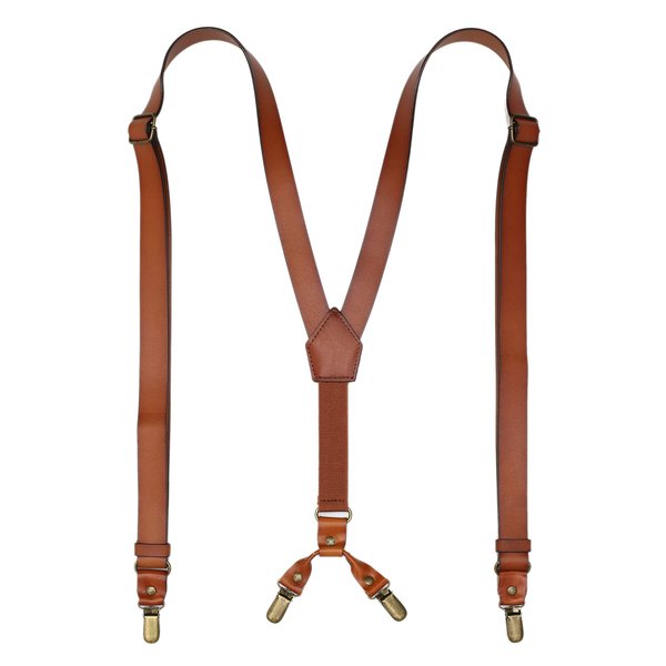 RC ROCKCOW Genuine Leather Suspenders for Men, Y Design Leather Suspenders with 4 Metal Clips, Groomsmen Gift for Wedding