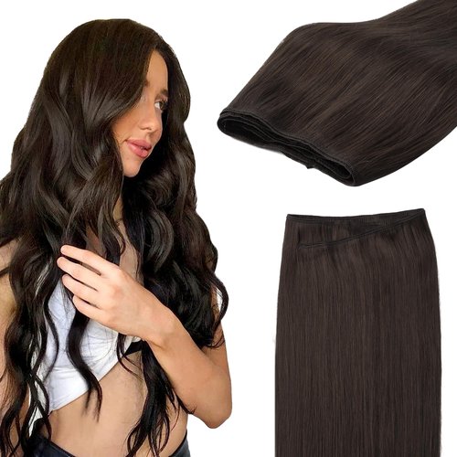 GOO GOO Sew in Hair Extensions Real Human Hair, Weft Hair Extensions Human Hair, 2A Light Brown 20 Inch-105g, Weft Bundles Straight Silky Remy Hair